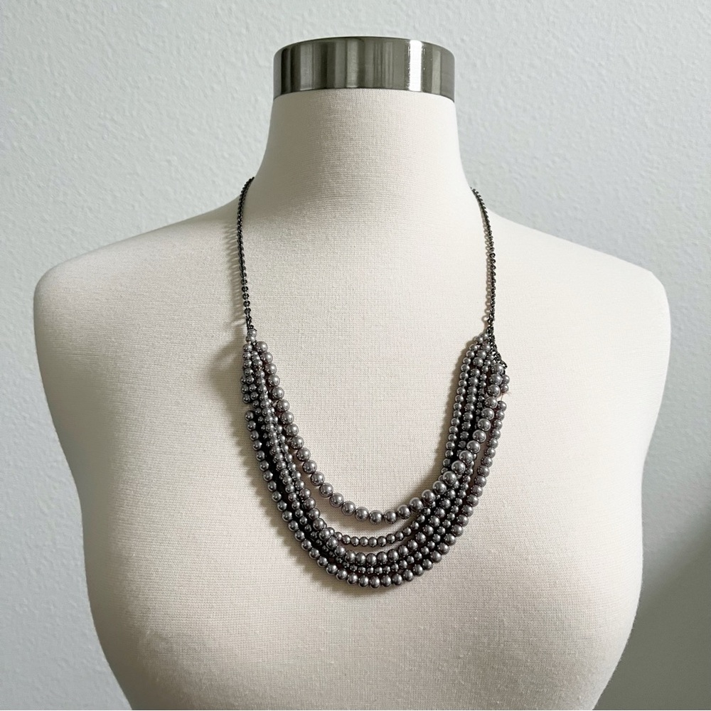J. CREW Layered Faux Pearl Necklace Gray